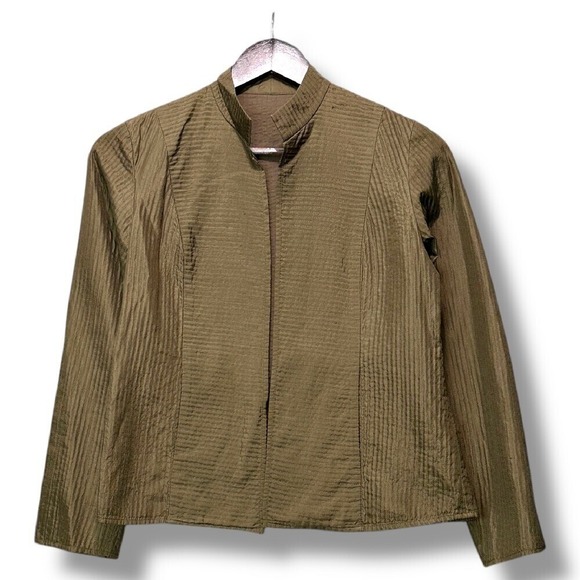 Womens Brown 100% Silk Lightweight Jacket Lined Size M/L Boho Natural Minimalist - Picture 1 of 7